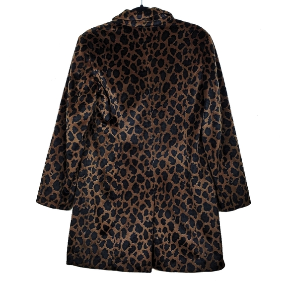 Express Brown Faux Fur Leopard Coat Size 7/8 - Picture 3 of 7